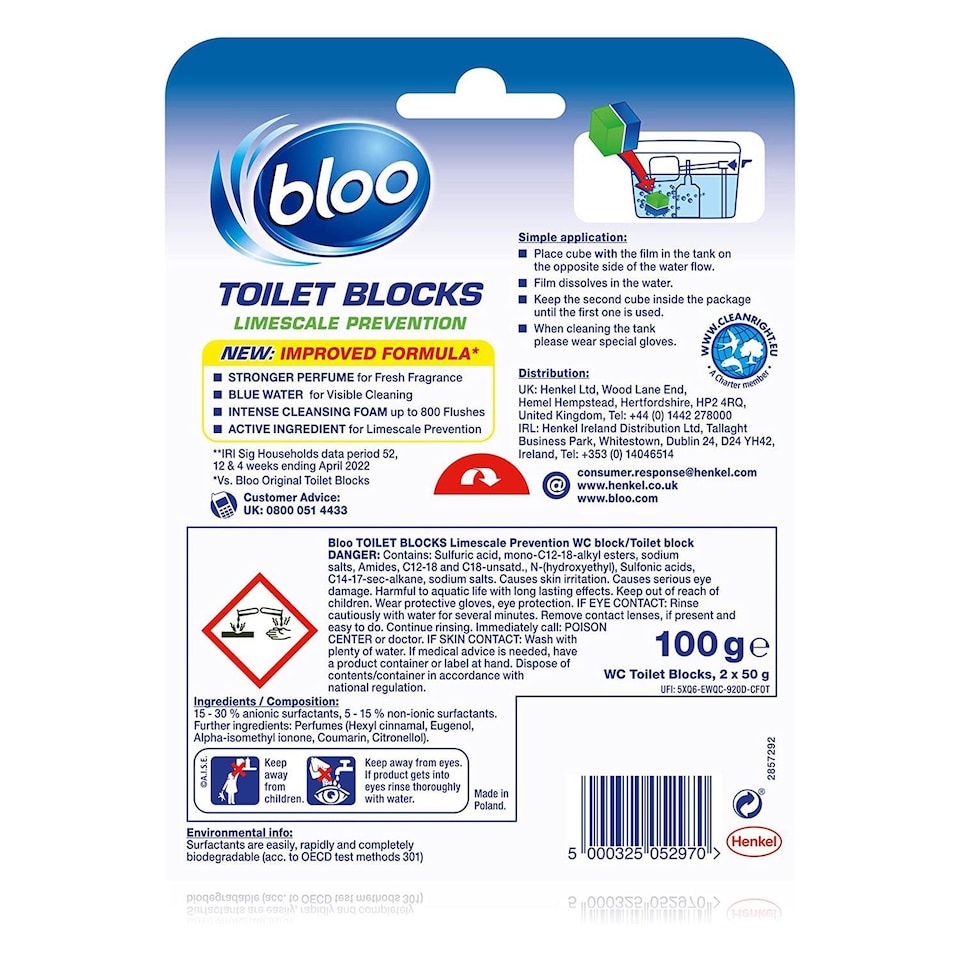 image 1 of Bloo Toilet Rim Blocks Limescale Prevention with 2in1 Cleaning Foam 14 Pack | Multi | 14