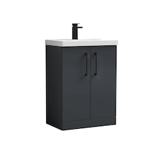 Balterley Level Modern Bathroom 2 Soft Close Door & Mid-Edge Vanity Unit Basin, with Square D Handle | Grey | 840 x 610 x 390mm