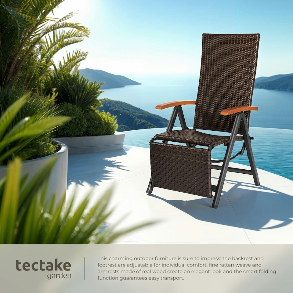 image 1 of Garden Chair Brisbane - 6-way adjustable backrest and footrest, foldable Brown