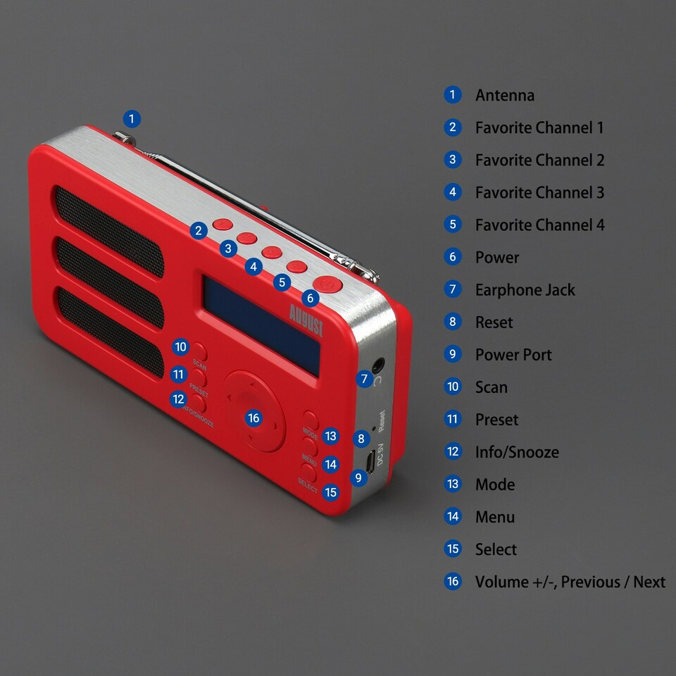 image 1 of Portable DAB, DAB+, FM Radio Alarm Clock with Built-In Rechargeable Battery + RDS, DRC, Prune & AUX Output - August MB225R