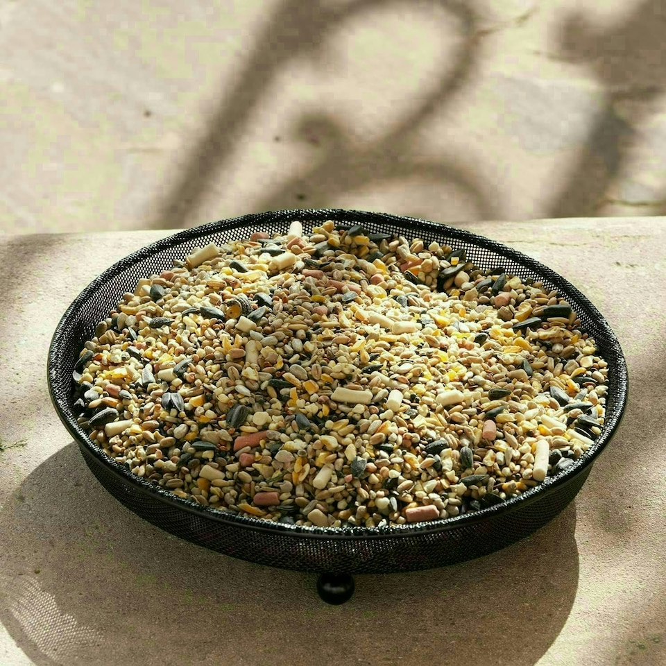 image 1 of Heavy Duty Black Mesh Metal Ground Wild Bird Feeder Feeding Tray 22cm