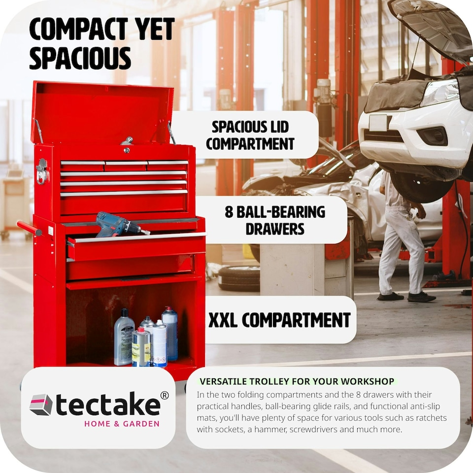 image 1 of Tool Chest - 8 drawers, 4 wheels, multiple layouts, lockable Red