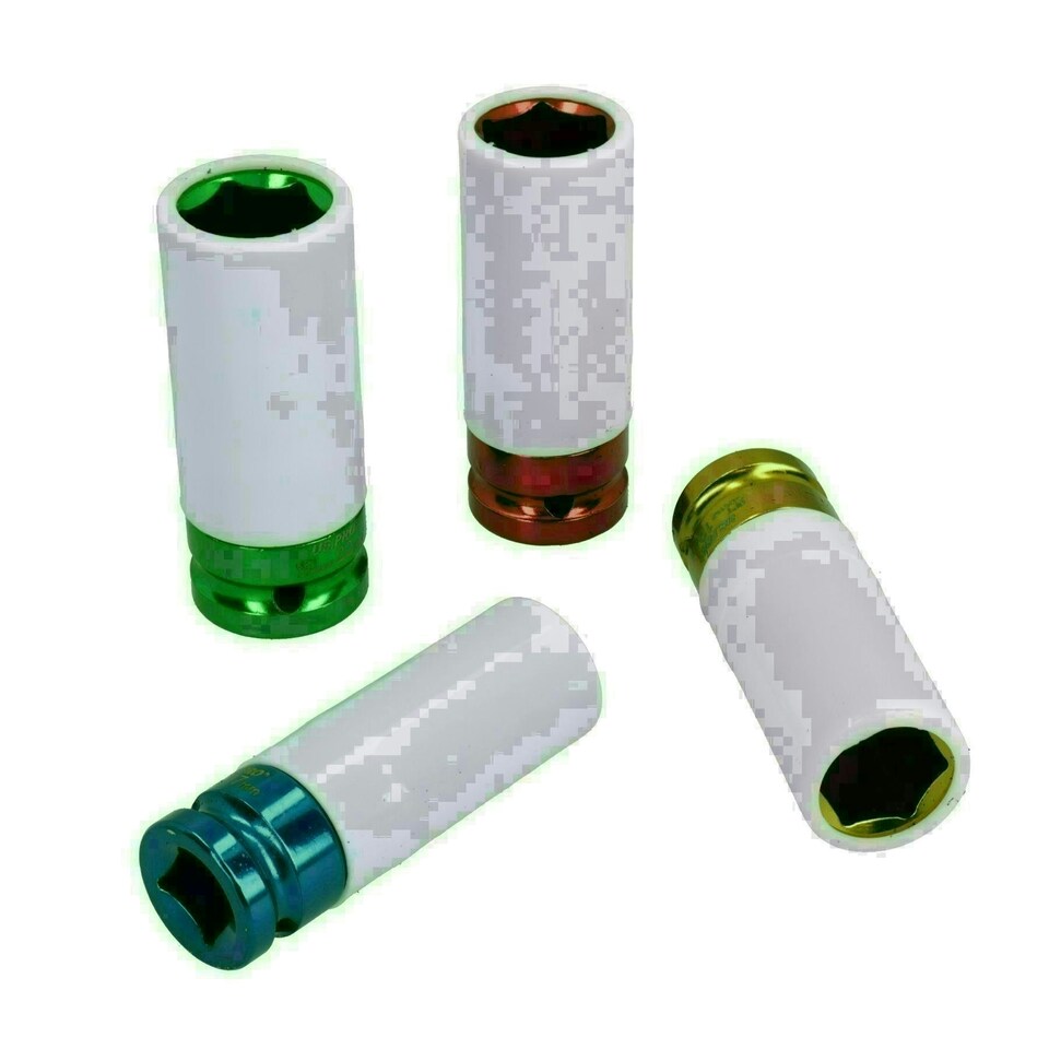 image 1 of 1/2" Drive Alloy Wheel Nut Impact Sockets 17mm 19mm 21mm 22mm 4pc Set
