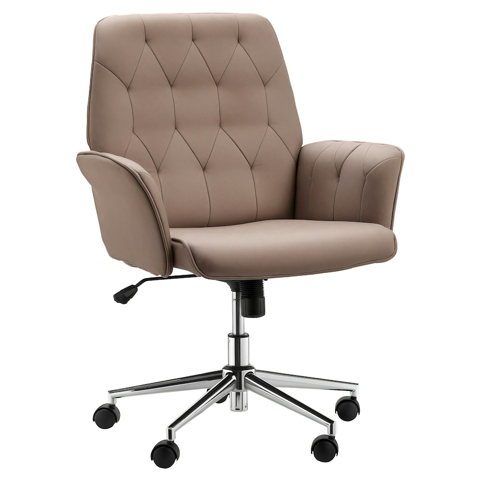 image 1 of Vinsetto Computer Chair w/ Armrest Modern Style Tufted Home Dining Room Brown