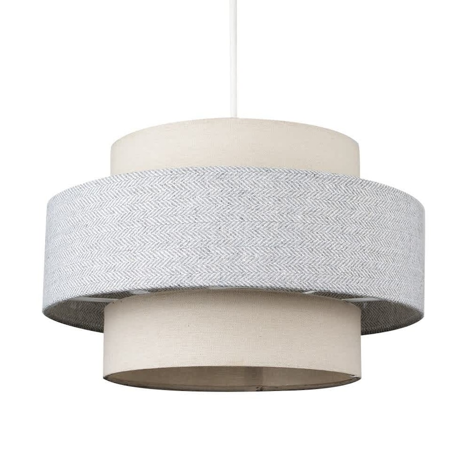image 1 of ValueLights Pair Weaver Cream & Grey Herringbone Pendant Shade | Grey