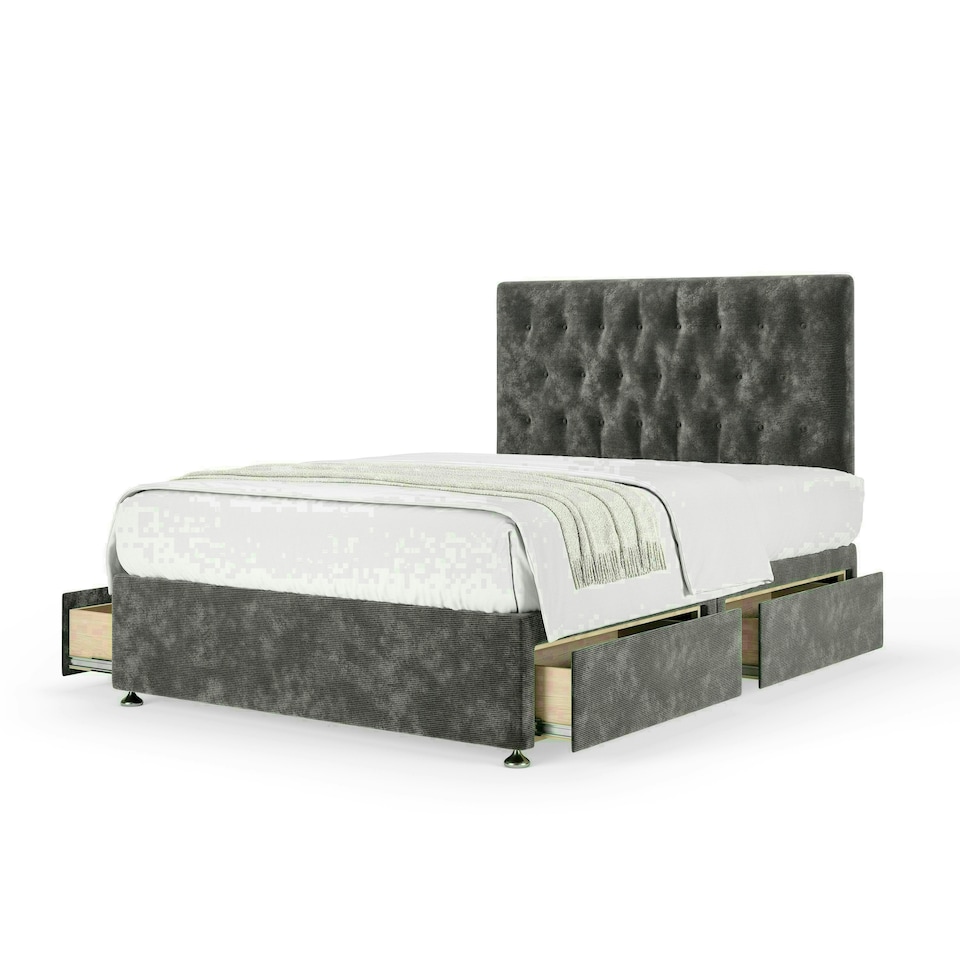 Charcoal Chenille 4 Drawer Divan Base and Lona Headboard Double