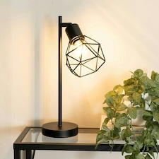 ValueLights Angus Matte Black Metal Geometric Basket Shade Table Lamp with LED Bulb