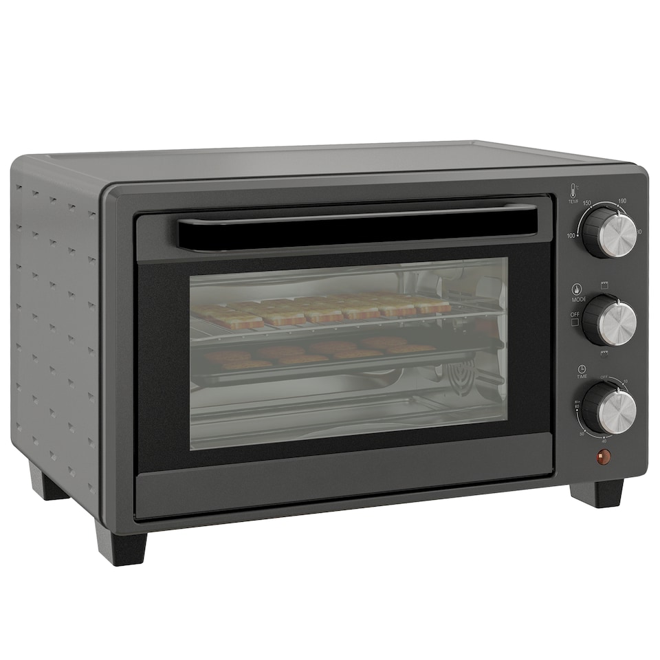 image 1 of HOMCOM Mini Oven, 21L Countertop Electric Grill, Toaster Oven with Adjustable Temperature, Timer, Baking Tray and Wire Rack, 1400W, Grey