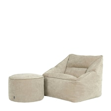 icon Natalia Chenille Adults Bean Bag Armchair and Pouffe, Ready Filled Large Beanbag and Footstool Natural Beige Cream | Cream