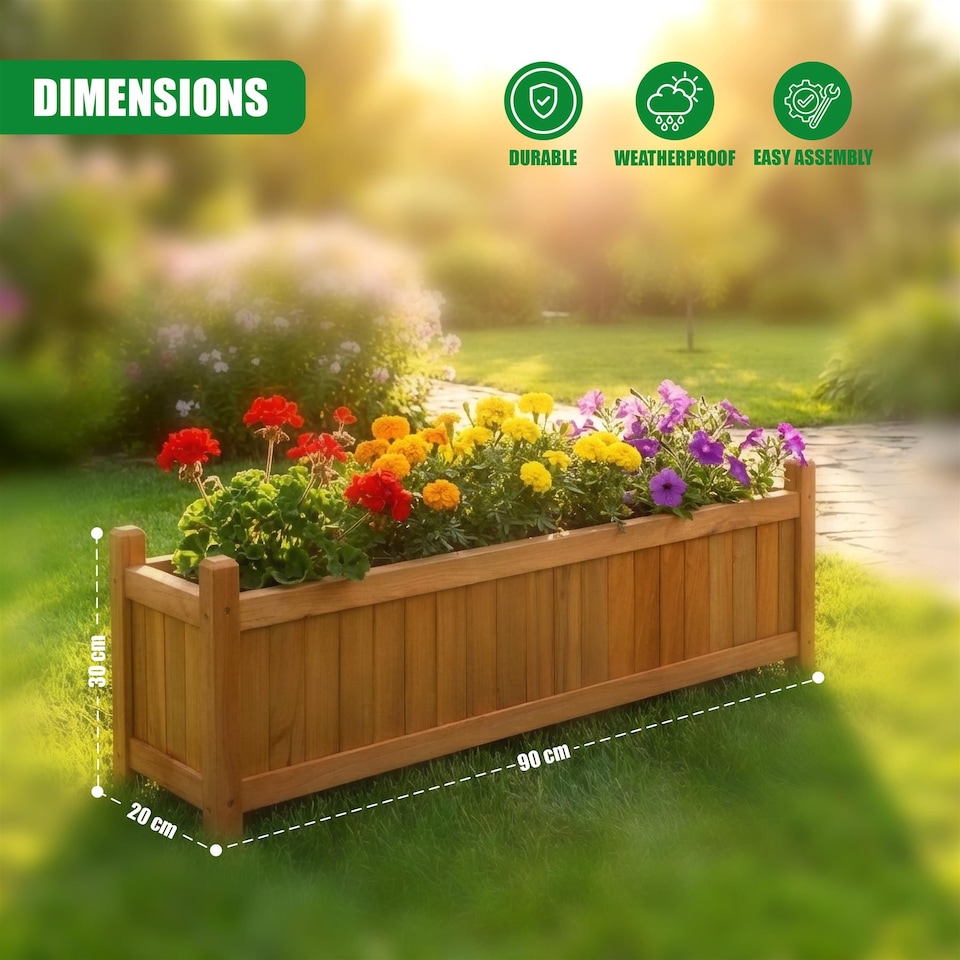 image 1 of GEEZY Wooden Rectangular Garden Flower Planters Brown Set of 2