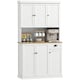 image 1 of HOMCOM 180cm Kitchen Cupboard with 6 Doors, Modern Kitchen Storage Cabinet with Microwave Oven Countertop, Drawer, Adjustable Shelves and Cable Hole, White