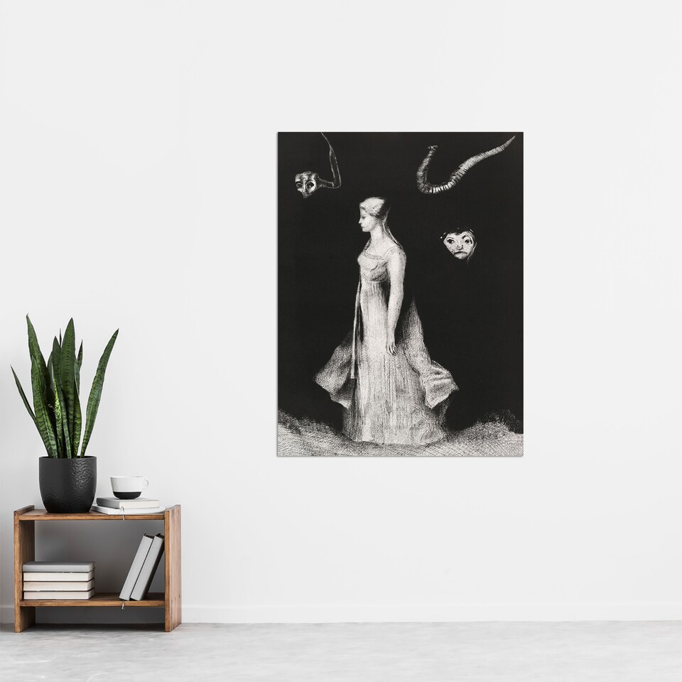 image 1 of Haunting Ghostly Female Figure Redon Vintage Huge Wall Art Poster Print 24X32"