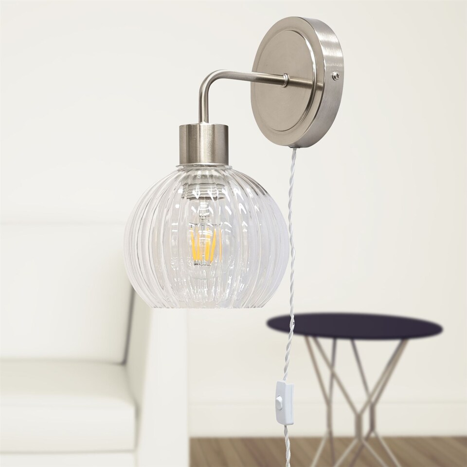 image 1 of Toby - Satin Nickel Plug in Wall Light Fitting Glass Not Included