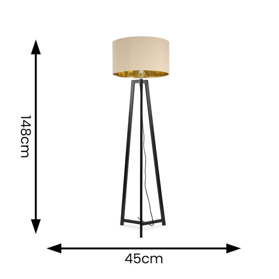 image 1 of ValueLights Lottie Black Wood Tripod Floor Lamp Beige Gold Shade and Bulb