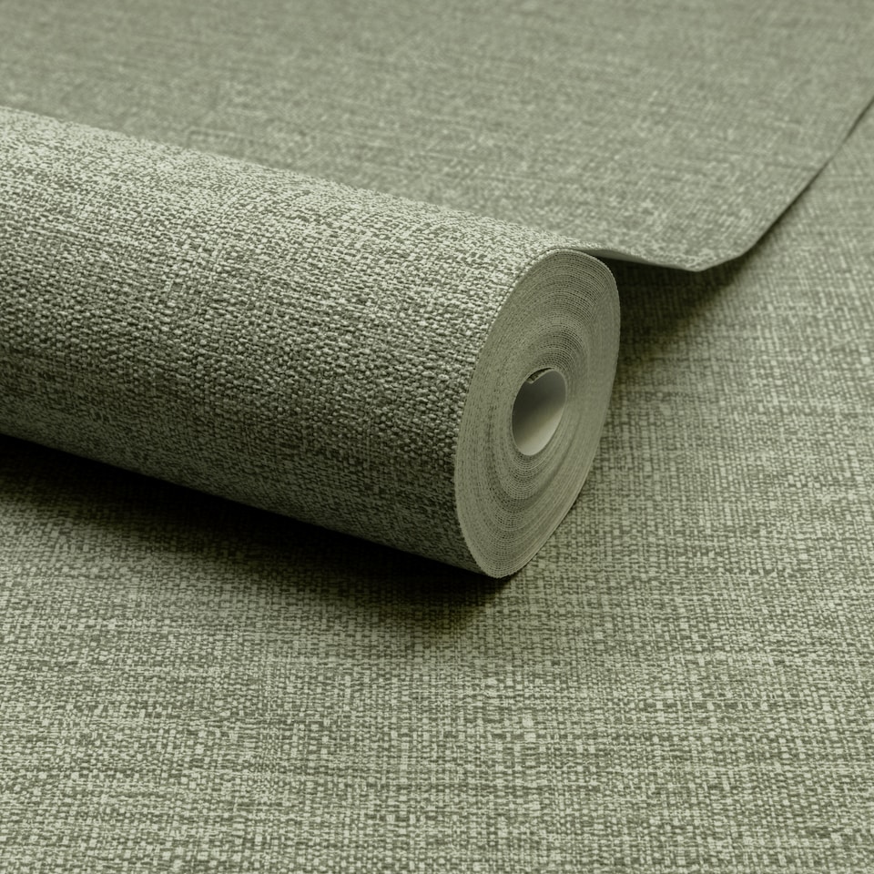 image 1 of Grandeco Telma Slubbed Fabric Hessian Textured Luxury Wallpaper Sage Green | Green | Sage Green | 5.32m2