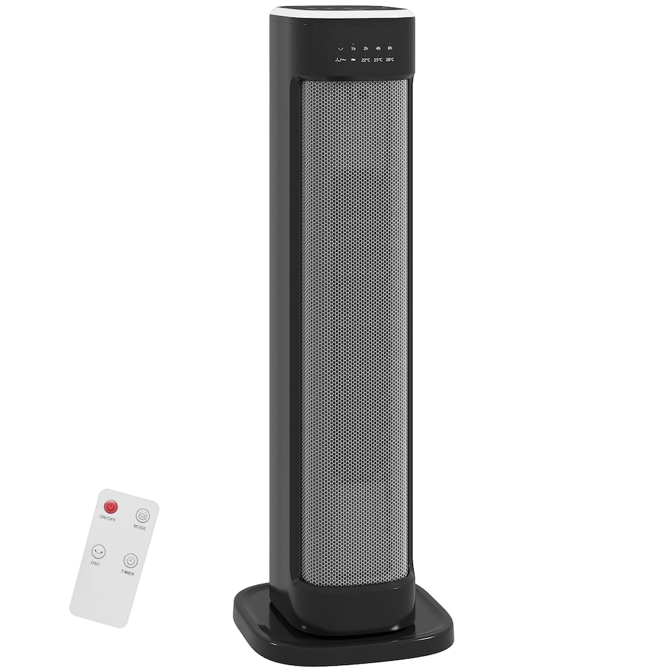 image 1 of HOMCOM Ceramic Space Heater, 2000W Electric Heater with 3 Heat Settings, 15H Timer, Adjustable Thermostat, Remote Control, Tip-over and Overheat Protection, Low Energy for Home Office Bedroom, Black | Black