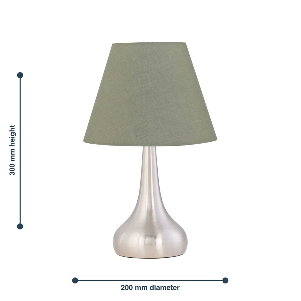 image 1 of Romana - Brushed Chrome Touch Table Lamp with Sage Green Shade | Chrome | Green | Medium | 1