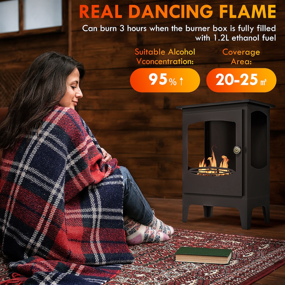 image 1 of HOMCOM Freestanding Ethanol Fireplace, Steel Bioethanol Fireplace with Stainless Steel Flame Snuffer, 0.9L Tank, 3 Hours Burning Time for Indoor, Black | Black
