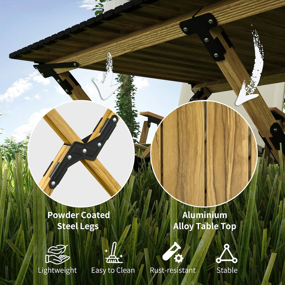 image 1 of Outsunny Folding Camping Table Aluminium Picnic Table with Roll-Up Top Natural