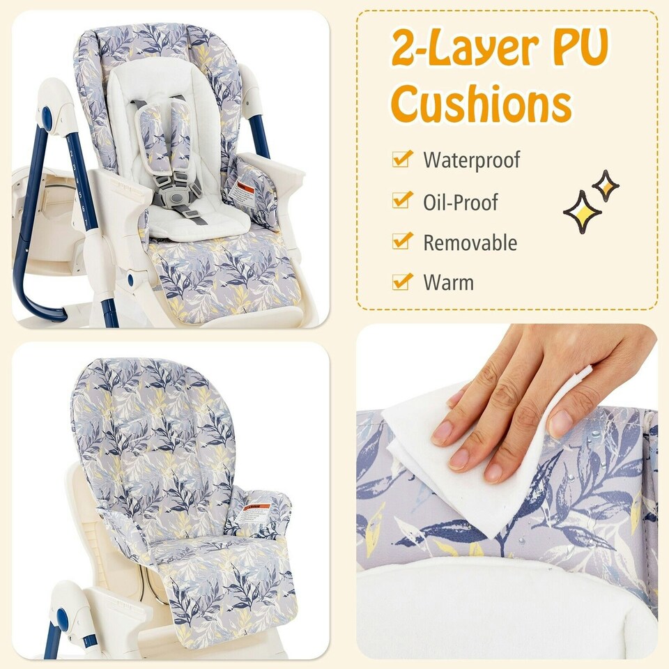 image 1 of COSTWAY Folding Baby High Chair Convertible High Chair Navy