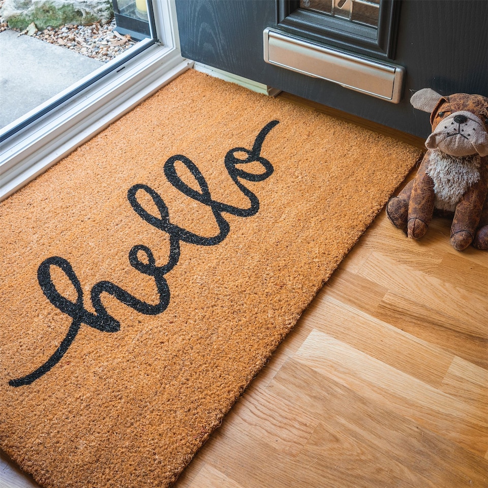 image 1 of Nicola Spring Coir Door Mat - 90 x 60cm - Hello - Indoor Outdoor Floor Mat Dirt Trapper Rug Non Slip Backing Doormat