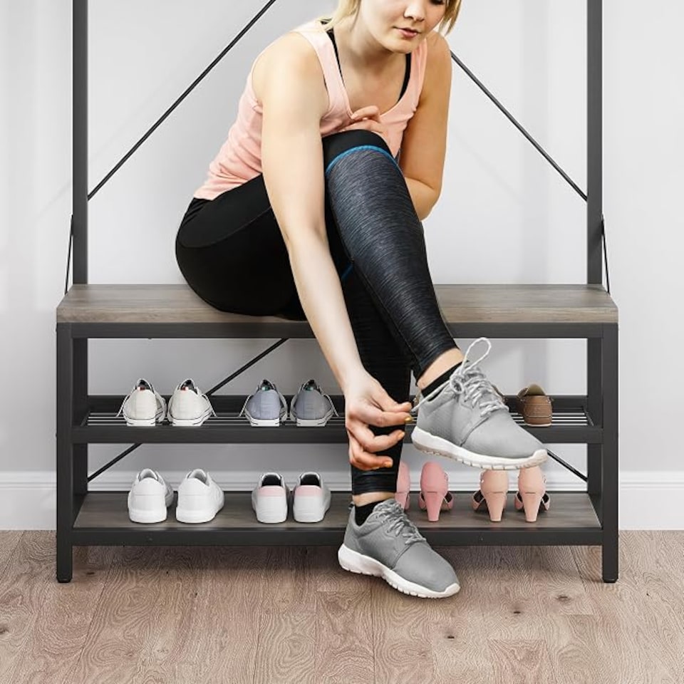 image 1 of London Boutique Hall Tree with Bench & 2-Tier Shoe Rack 102x40x183cm