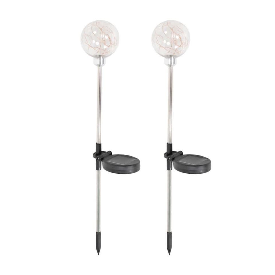 image 1 of ValueLights 2 Pack Solar Powered Outdoor Fairy Globe Spike Lights Garden Stake Lamp