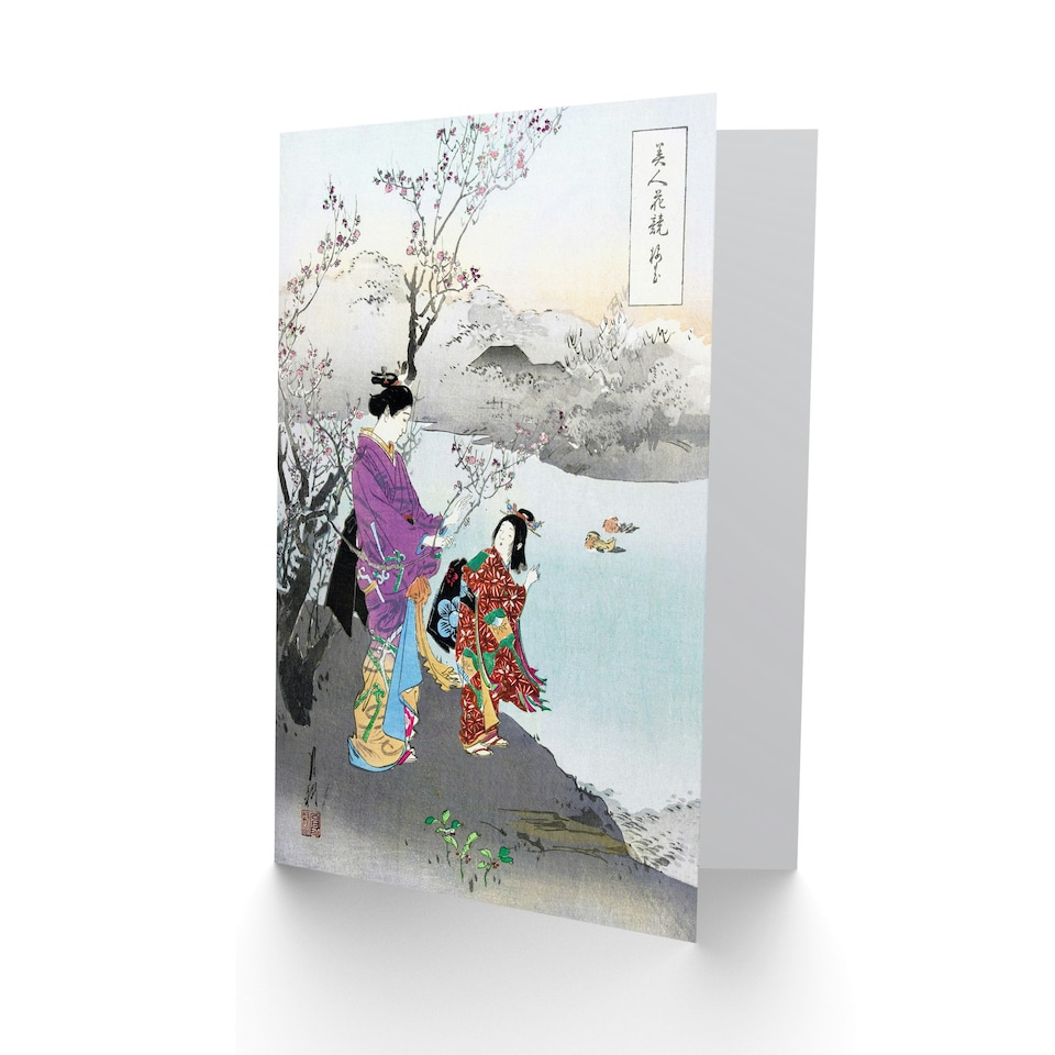 image 1 of Ogata Gekko Japanese Art Card Woman Admiring The Plum Blossom
