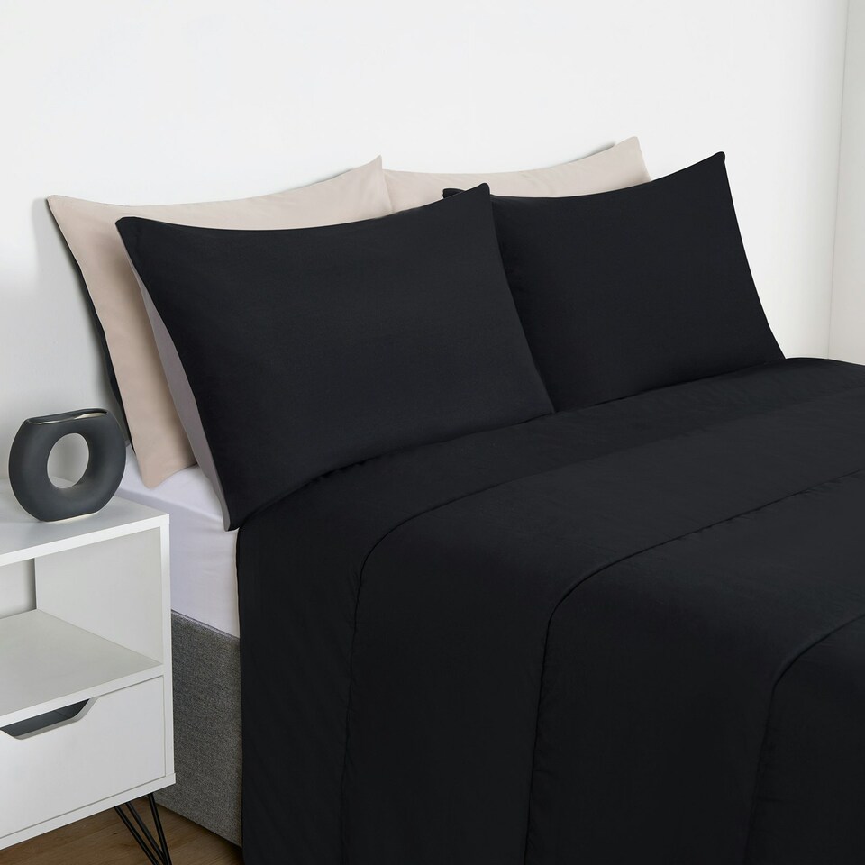 image 1 of OHS Reversible Coverless 10.5 Tog Soft Plush All Year Round Duvet Cover and Pillowcase Bedding Set Multi | Black and Stone | King