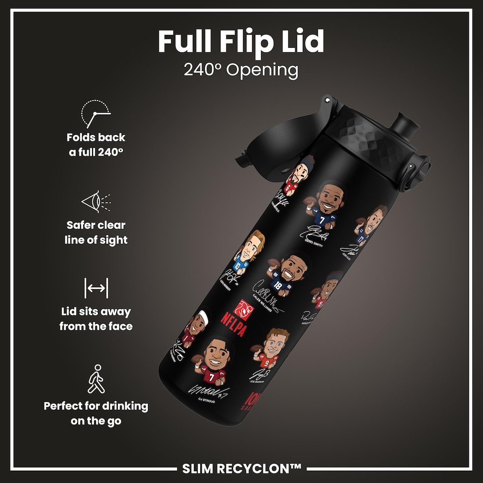 image 1 of Leak Proof Slim Water Bottle, BPA Free, NFL, 500ml (18oz) | Black | NFLPA Quarterbacks | One Size
