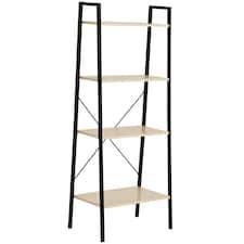 HOMCOM 4-Tier Minimalistic Ladder Shelf Unit Steel Frame Display Storage Oak