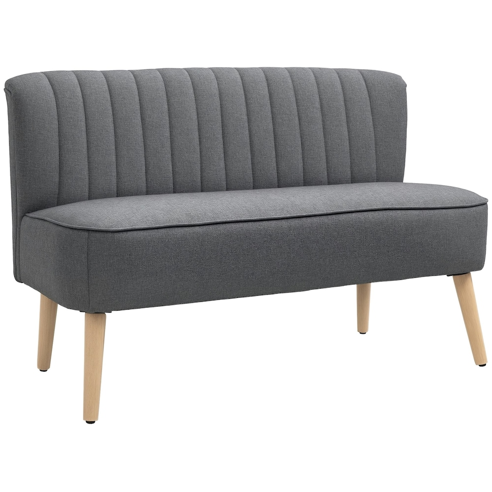 image 1 of HOMCOM Linen-Feel Double Sofa w/ Wood Frame Padding Back, Grey