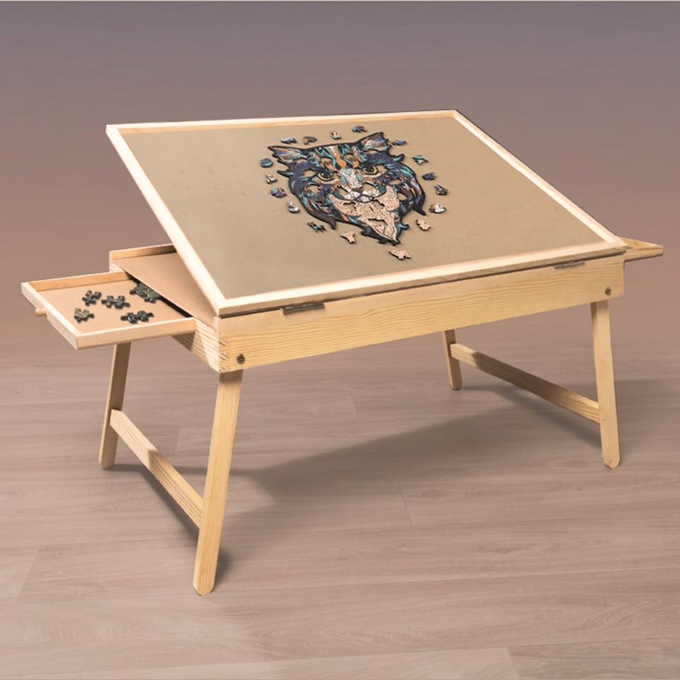 image 1 of Gr8 Home Adjustable Wooden 1000 Pcs Jigsaw Puzzle Table Easel With Folding Legs 2 Drawers
