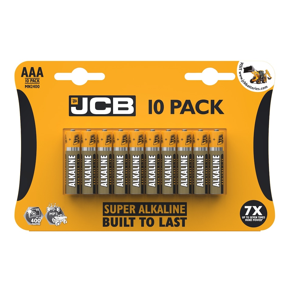 JCB AAA Super Alkaline Batteries - Pack of 10 | Multi | AAA | 10