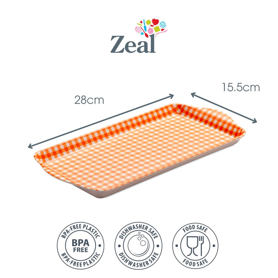image 1 of Zeal Melamine Sandwich Serving Tray, Gingham Pattern, 25 x 13cm, Orange
