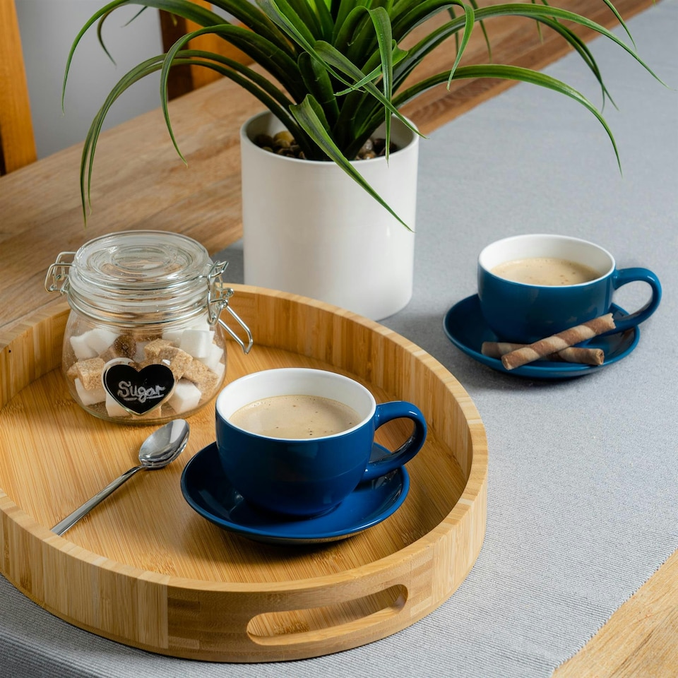 image 1 of Argon Tableware 2pc Coloured Cappuccino Cup & Saucer Set - 250ml - Navy - Coffee Cup Latte Cup Drinking Cup