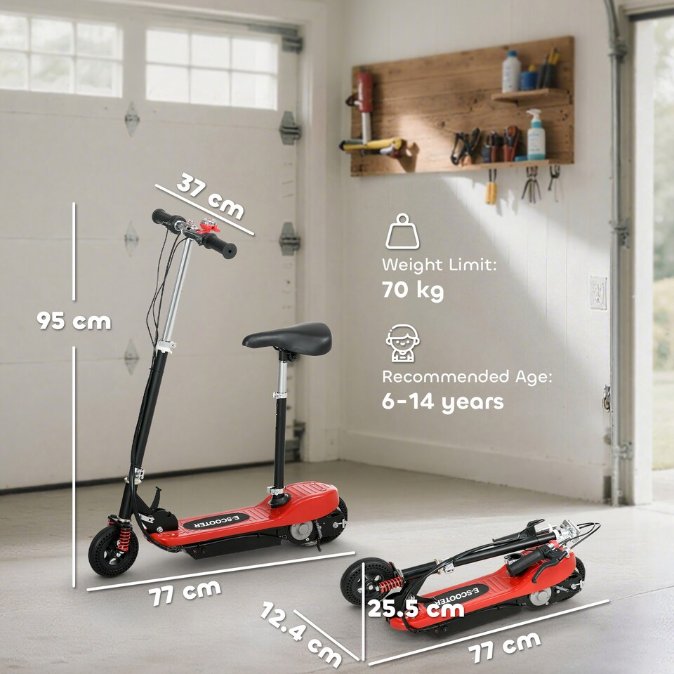 image 1 of HOMCOM Folding Ride on Powered Scooter w Warning Bell for Age 6-14 Years | Red | Black and Red