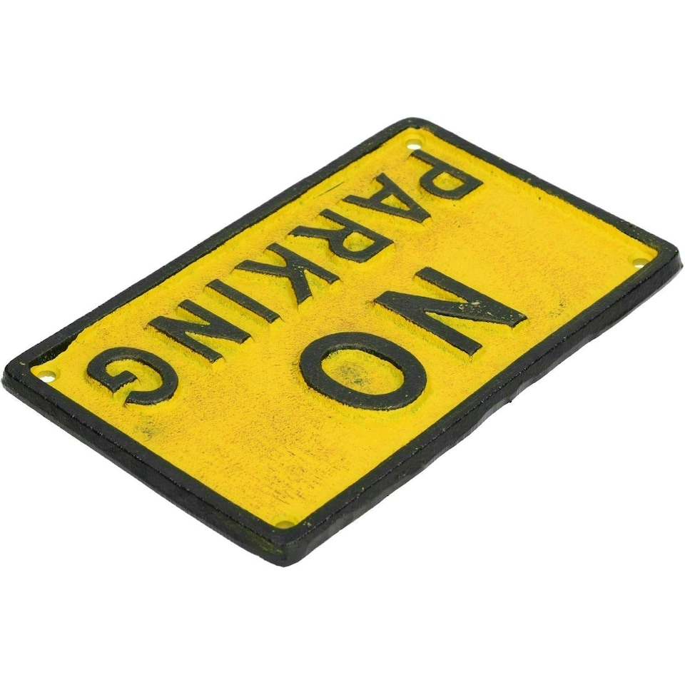 image 1 of No Parking Yellow Sign Cast Iron Sign Plaque Door Wall House Lot Work Space
