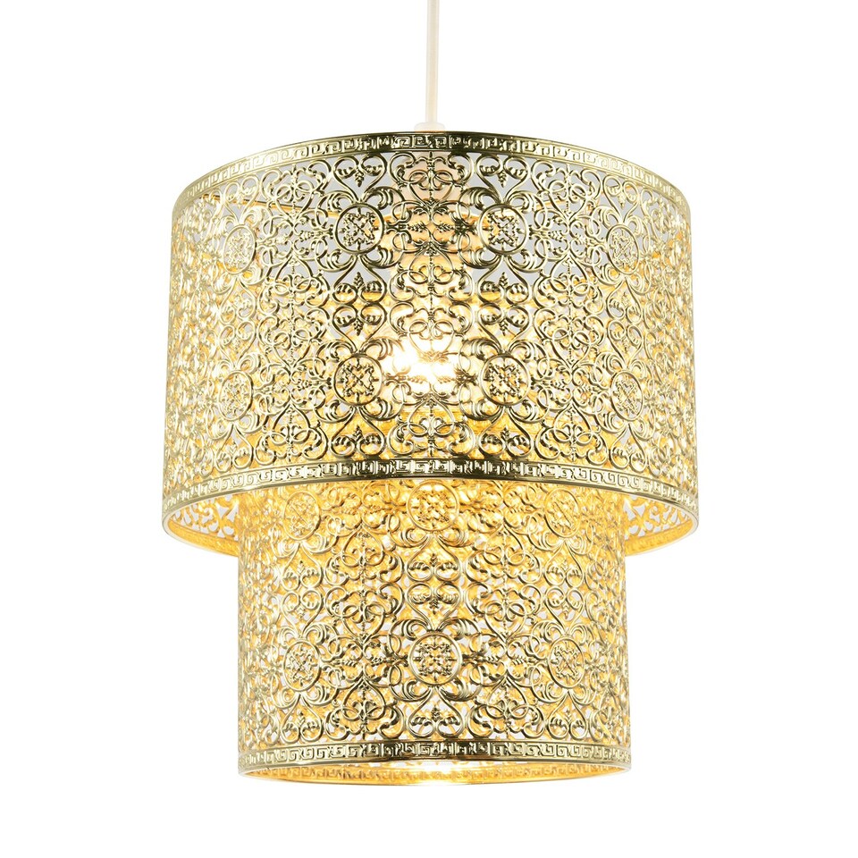 image 1 of Moroccan Double Drum Tier East Fit Pendant Shade in Polished Gold Gold
