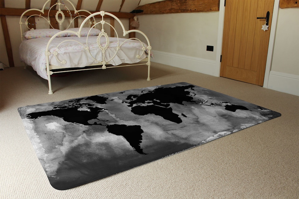 image 1 of Black And White World Map Rug | Multi