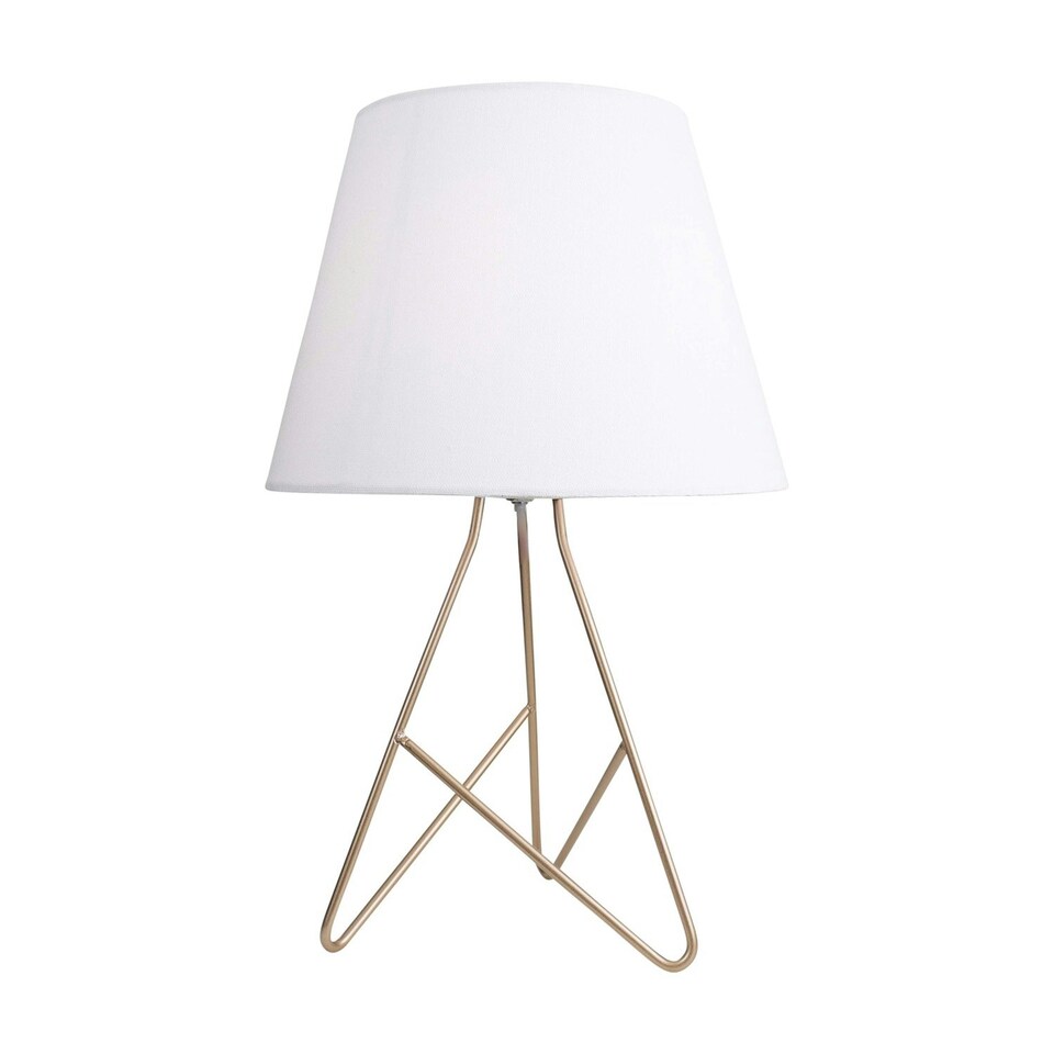 image 1 of First Choice Lighting Tripod Gold 42cm Table Lamp With White Fabric Shade Gold | White