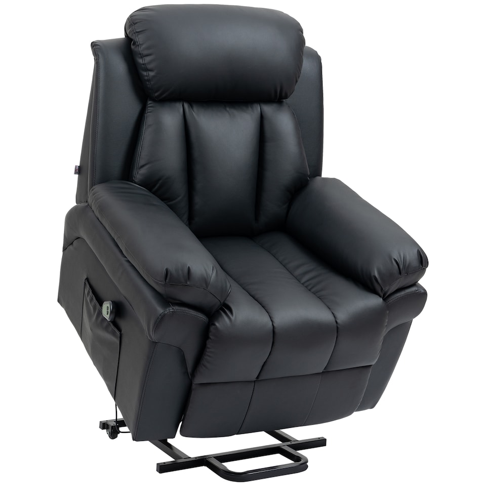 image 1 of HOMCOM Power Lift Chair Recliner for Elderly, Electric Recliner Chair, Overstuffed Faux Leather Riser and Reclining Armchair with Remote Control, Side Pockets, for Living Room, Black