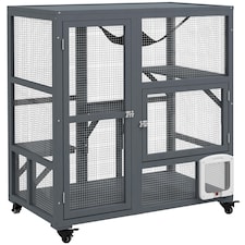 PawHut Indoor Catio Cat House on Wheels with Platforms, Hammock