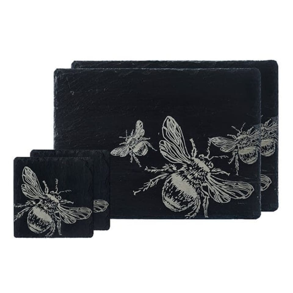 image 1 of The Just Slate Company Bee Slate Coaster & Placemat Set