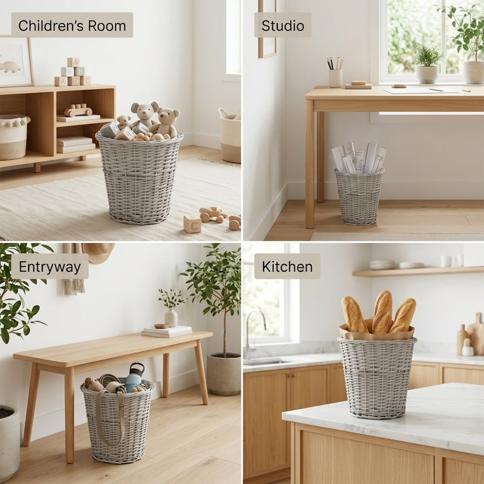 image 1 of Wickerfield 9L Round Wicker Waste Paper Basket Bin for Home Office and Bedroom