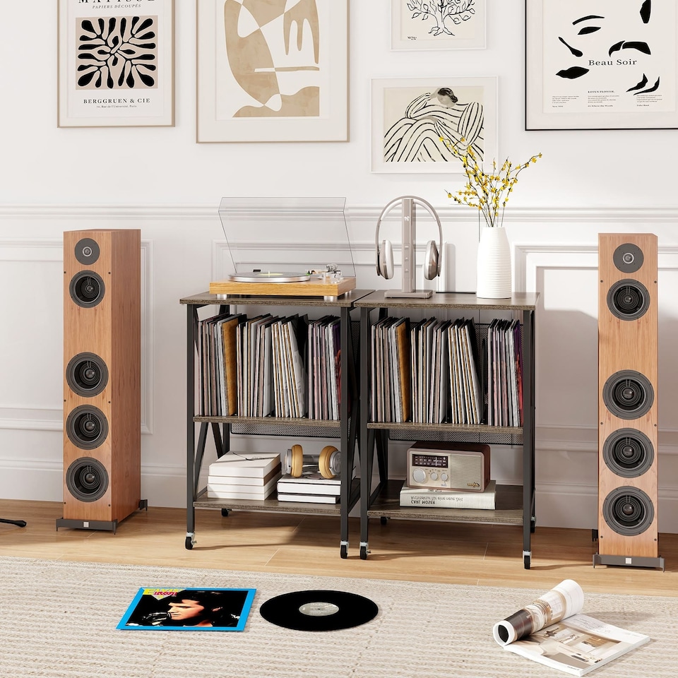 image 1 of COSTWAY Record Player Stand Turntable Stand Vinyl Storage Cabinet Grey