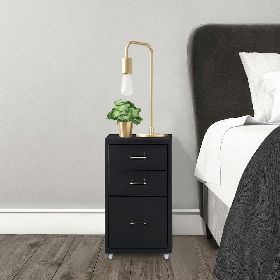 image 1 of Living and Home Vertical File Cabinet with Wheels - Black