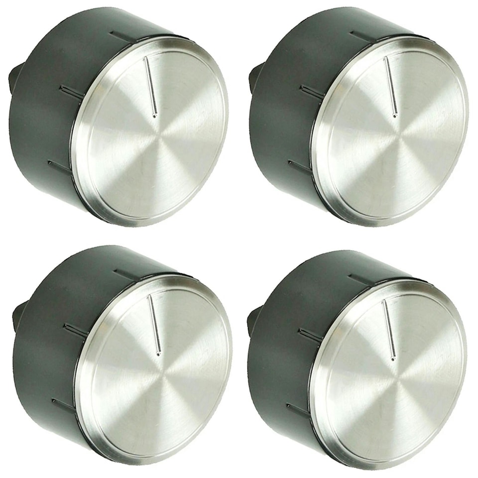 image 1 of SPARES2GO Hob Control Knob for BOSCH Oven Cooker Silver Black Switch 616100 PCC PCH PCQ (Pack of 4)