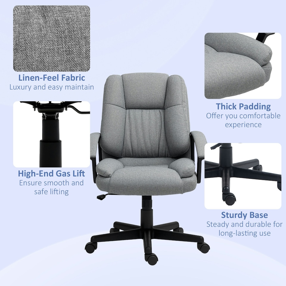 image 1 of HOMCOM Swivel Executive Office Chair Mid Back Chair w/ Arm, Grey