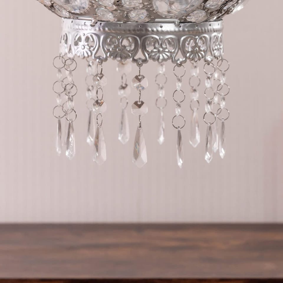 image 1 of ValueLights Bazaar Moroccan Silver Lamp Shade Acrylic Droplets & Bulb | Silver
